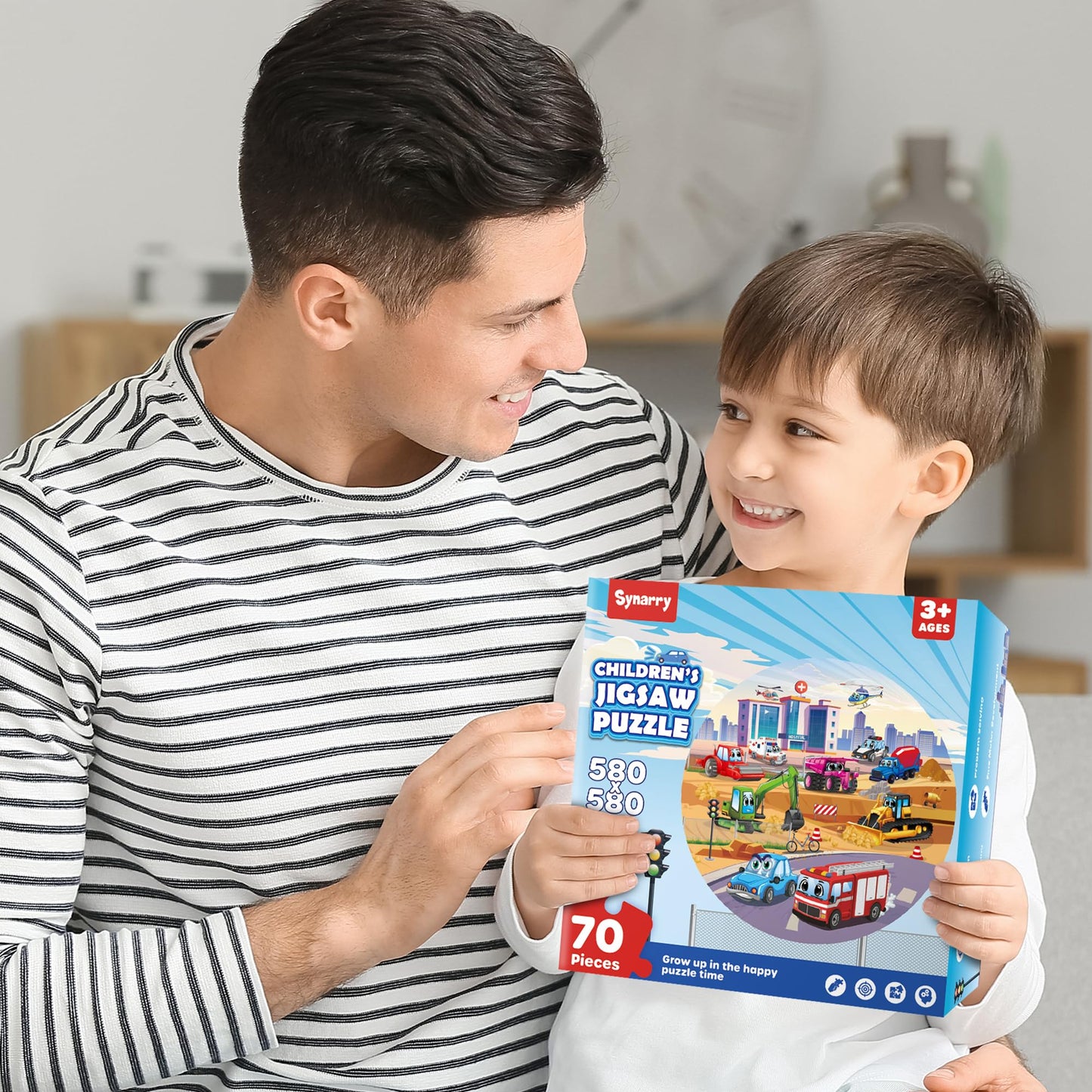 SYNARRY Vehicle Floor Puzzle for Kids Ages 3-5, Large 70 Piece Puzzle for Kids Ages 4-6, Preschool Toys Gifts for 3 4 5 6 7 8 Years Old Boys Girls Children, Easter Basket Stuffers for Boys Girls