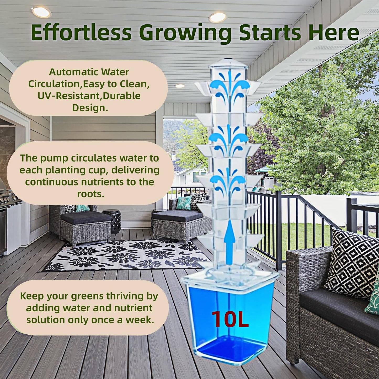 LnzyGarden 35-Pod Hydroponic Growing Tower for Indoor & Outdoor Gardening, 7-Layer Vertical Garden System with Smart Timer Watering, Beginner-Friendly Herb & Vegetable Planter