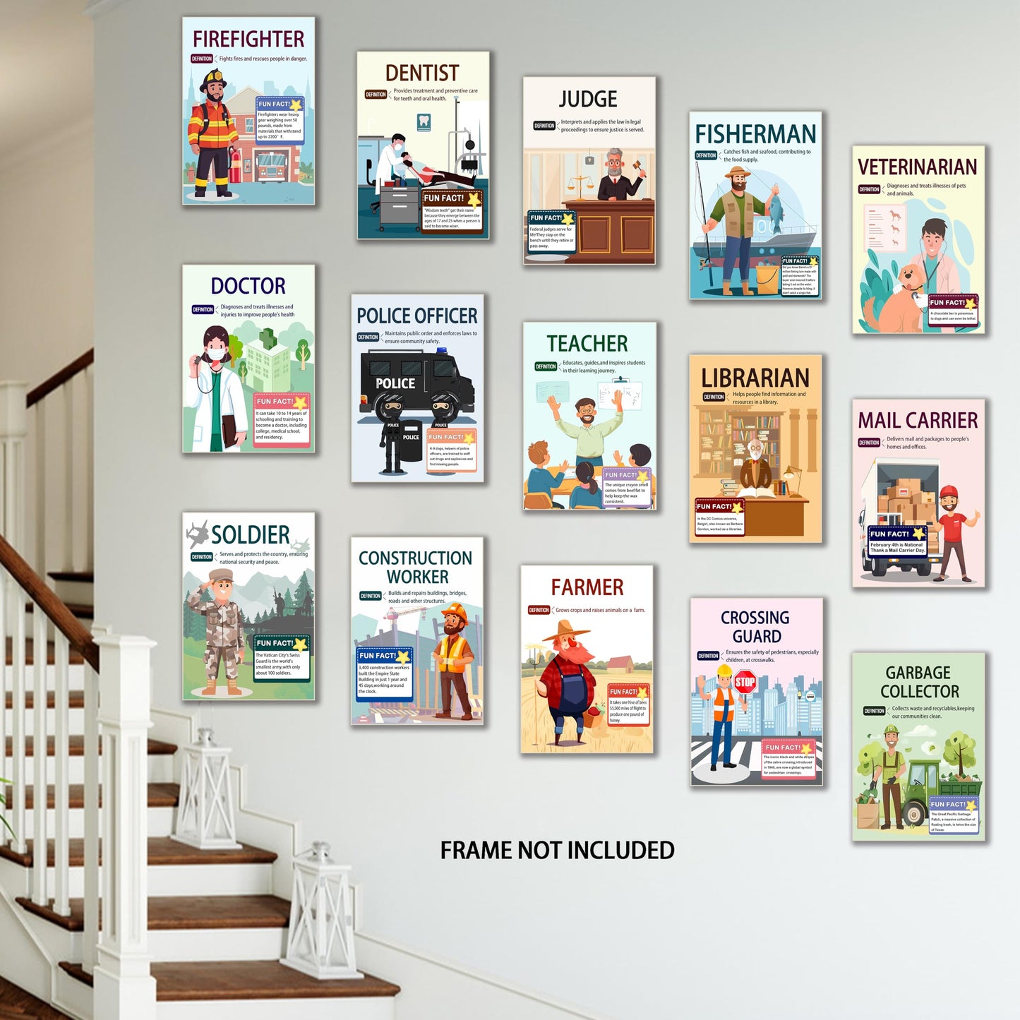 15 Pcs exquisite community assistant posters for classroom and vocational education, helping students easily understand various professions, making them an excellent choice for teacher gifts.29X38cm,Unframed