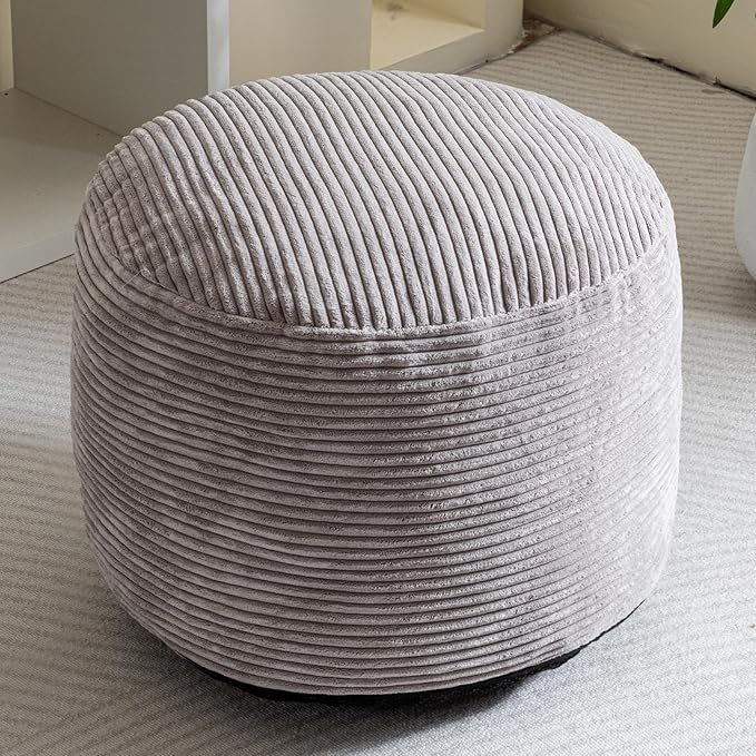 HIGOGOGO Round Stuffed Pouf Ottoman, Corduroy Poufs