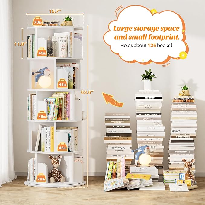 Aheaplus Rotating Bookshelf, 360 Display Wood Spinning Bookshelf Tower