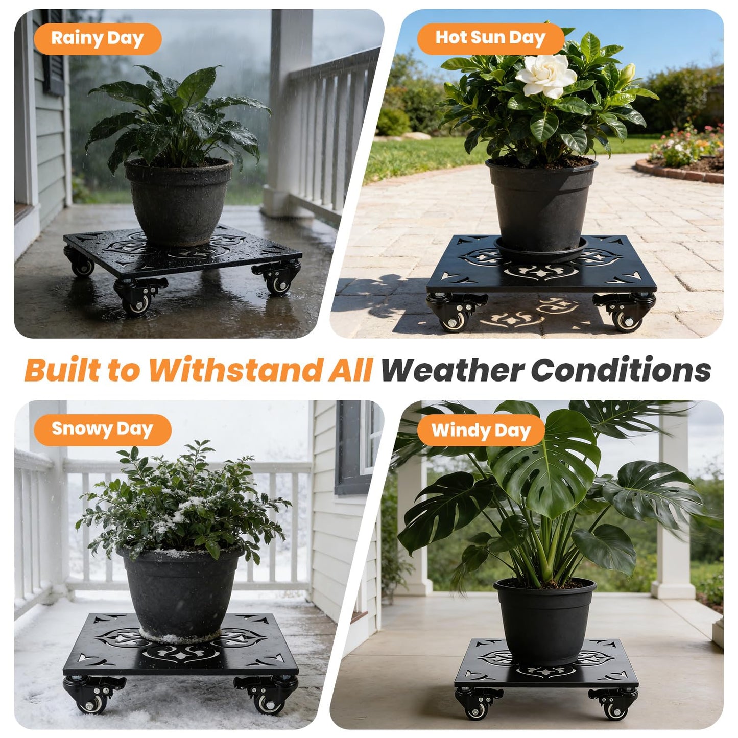 1 Pack Large Square Metal Plant Caddy with Wheels 13.5 Inches Heavy-duty Rolling Plant Stands with Casters Wheeled Flower Pot Mover Rollers Rust-proof Iron Planter Dolly Coasters Indoor Outdoor Use
