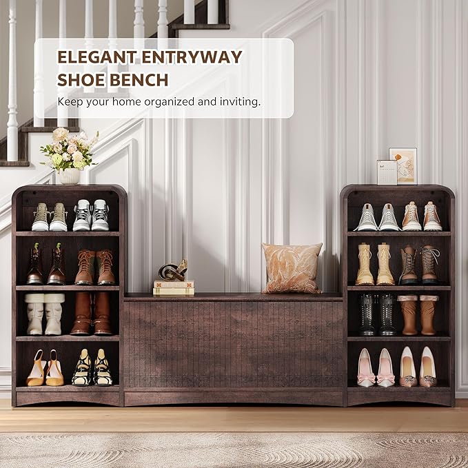 Shoe Cabinet with Bench, U-Shaped Shoe Storage Bench, Tall Shoes Cabinet with
