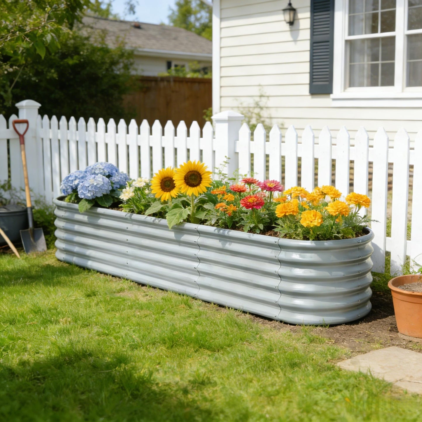 Annoell 8x2x1.5 ft Galvanized Raised Garden Bed, 18" Tall Planter for Outdoor Plants, Metal Raised Flower Bed for Herb Fruit Vegetable, Modular Garden Planter for Outside Backyard & Patio - Sand Beige