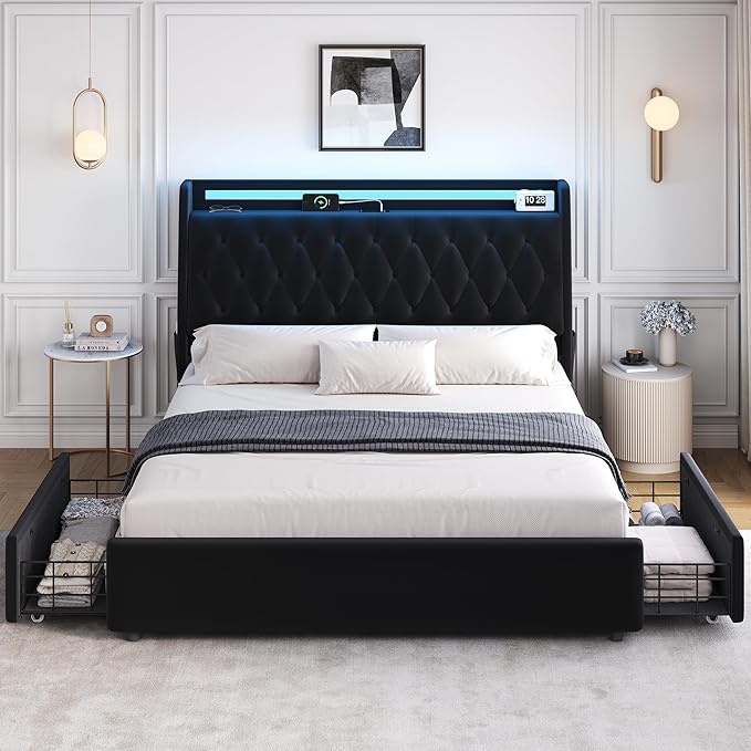 Queen LED Velvet Bed Frame
