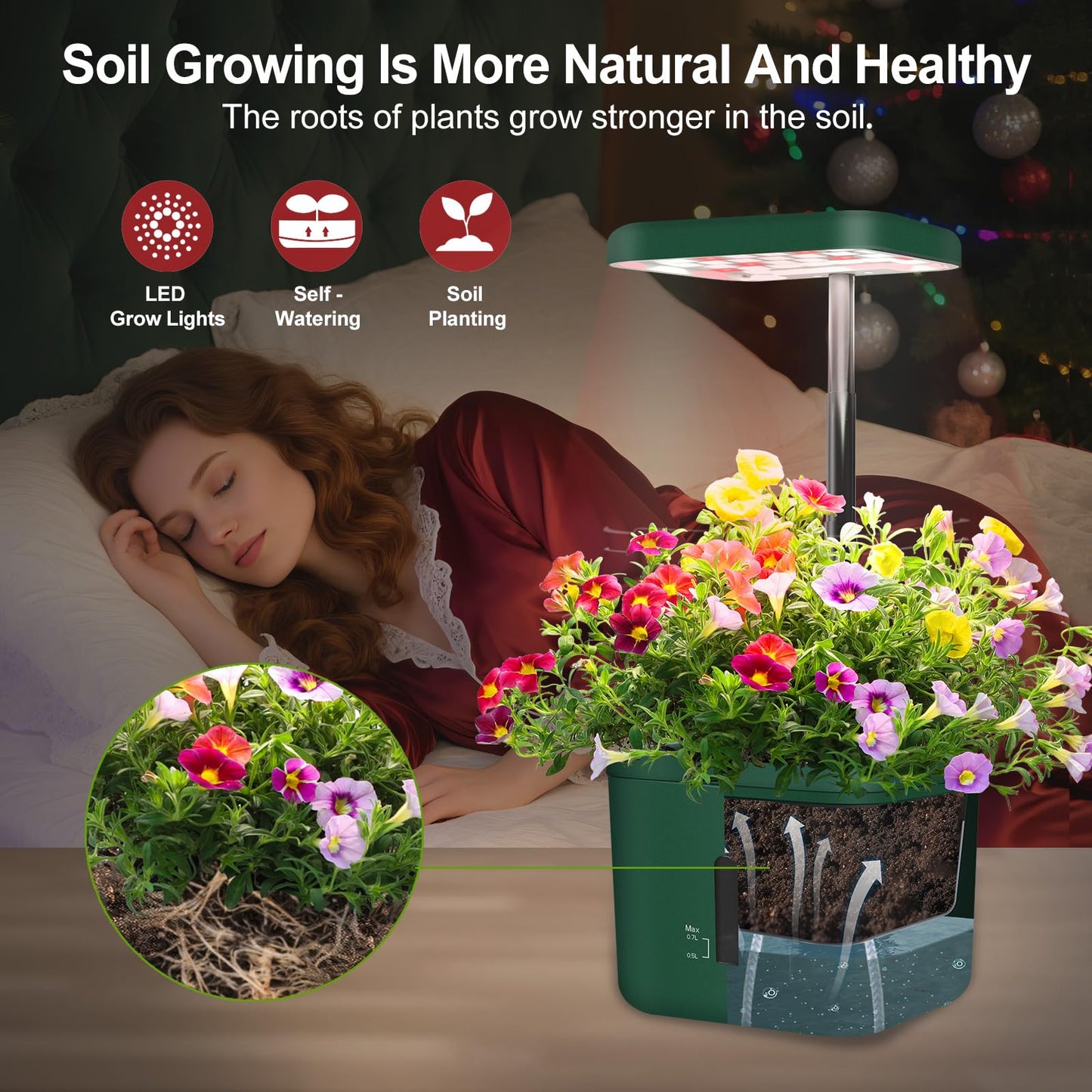 Indoor Garden Growing Systems Self-Watering Plant Pot Smart Gardening System with 17 Watts LED Grow Light Auto Timer Gardening Plant Gifts for Mom Plant Pot for vegetables herbs(No Seeds&Soil)