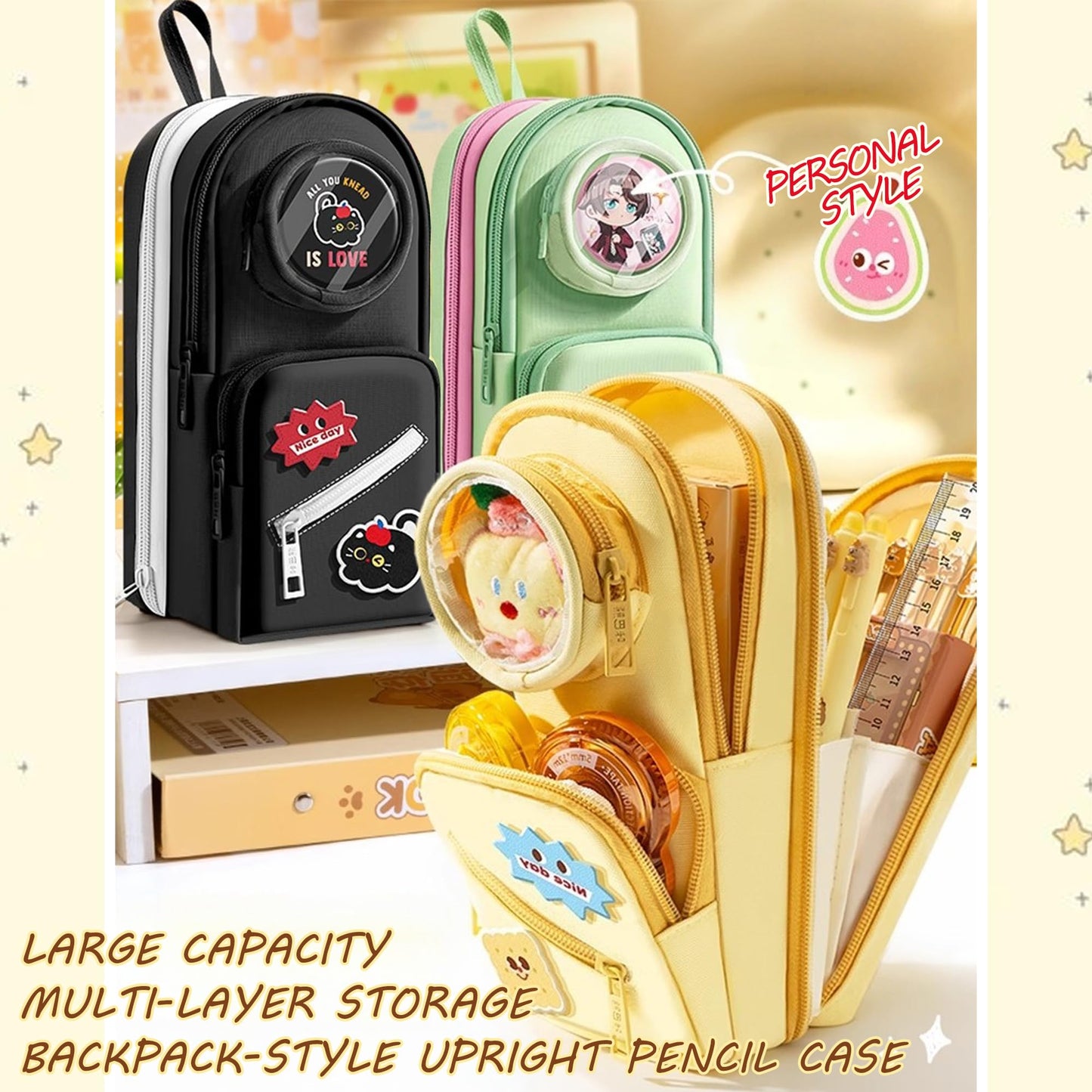 UINSUE Mini Backpack Pencil Case Art Marker Storage Canvas Makeup Pocket Small Gadget Bag Organizer Random Free of Highlighters (YELLOW-CHEESE)