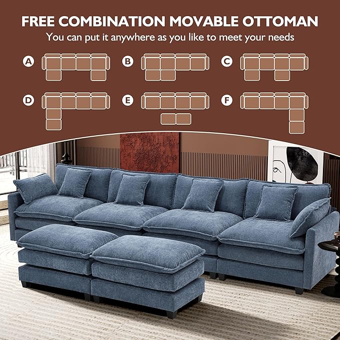 Ihanherry 146" U-Shaped Modern Sofa Modular Sectional Cloud Couch