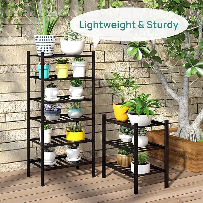 viewcare Small Shoe Rack for Entryway, 3-Tier Black Bamboo Shoe Organizer for