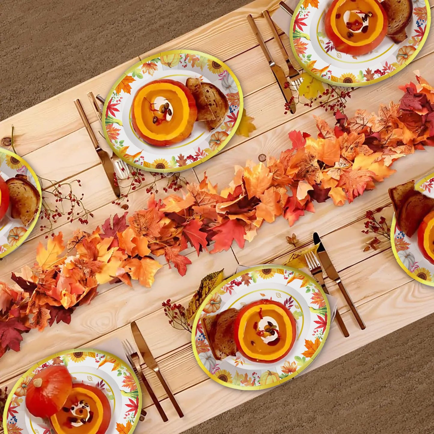 50PCS Autumn Harvest Party Plates Fall Pumpkin Themd Oval Plates Thanksgiving Maple Leaf Disposable Dinner Plates for Fall Gathering Party Decorations Holiday Festive Serving Trays and Platters