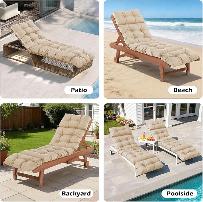 Chaise Lounge Cushions Outdoor, Waterproof & Fade Resistant Patio Lounge Chair