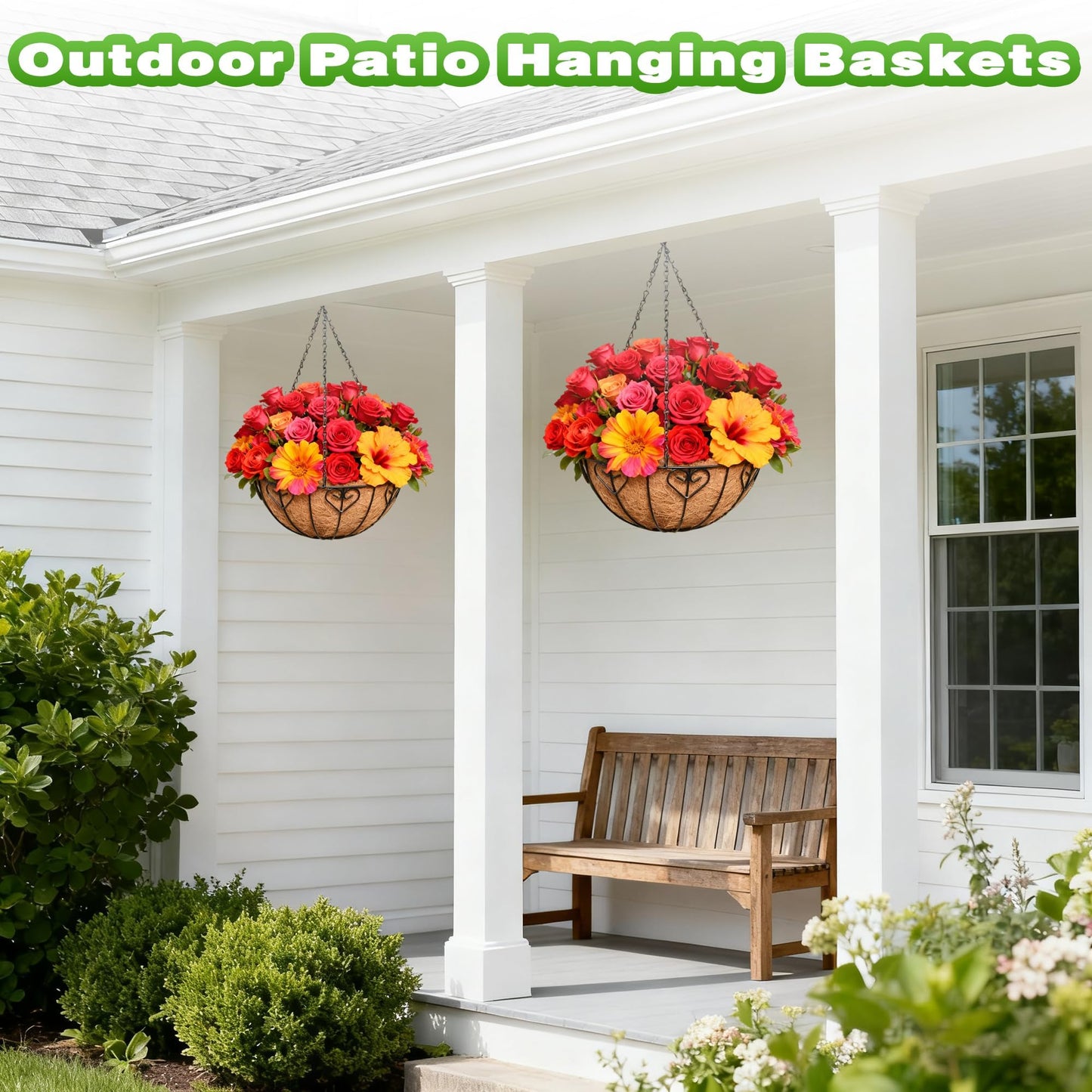 Qusuxi 2 Pack 12 Inch Metal Outdoor Hanging Baskets Black Heavy Duty Hanging Planters with Coco Liners for Indoor Outdoor Plants Gardens Patios Terraces(Heart-Shaped)