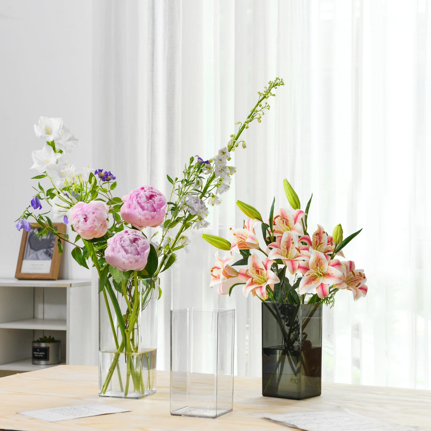 Guluto Acrylic Square Flower Vase, Non-breakable Vase, 4" x 4" x 8" Tall Clear Vases for Flower, Large Cube Floral Plant Container, Planter Terrarium for Wedding Party Event, Home Office Decor