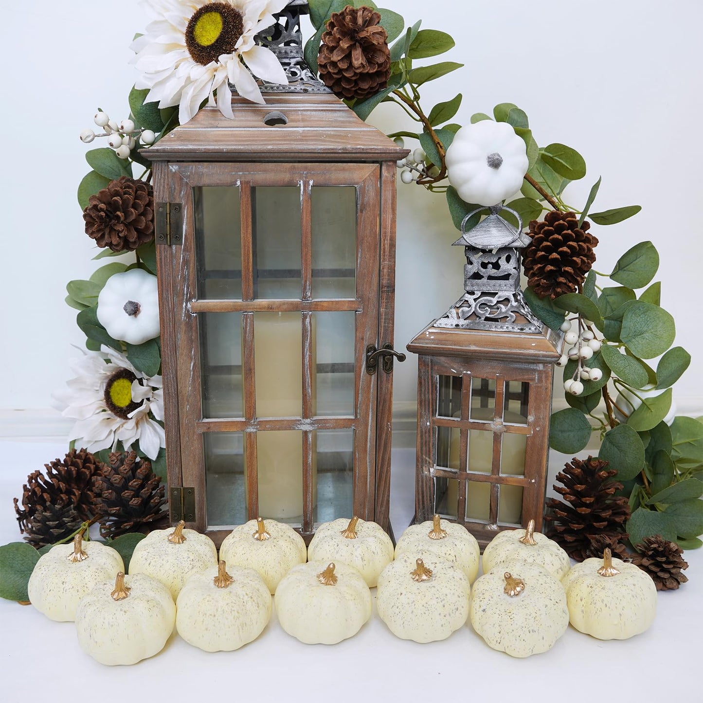 Winlyn 12 Pcs Small Artificial Cream Pumpkins Decorative Pumpkins Foam Pumpkins for Fall Harvest Wedding Baby Shower Thanksgiving Halloween Table Centerpiece Mantel Bowl Décor