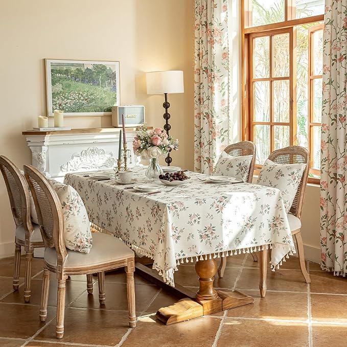 VClife Shabby Chic Pink White Floral Printed Tablecloth