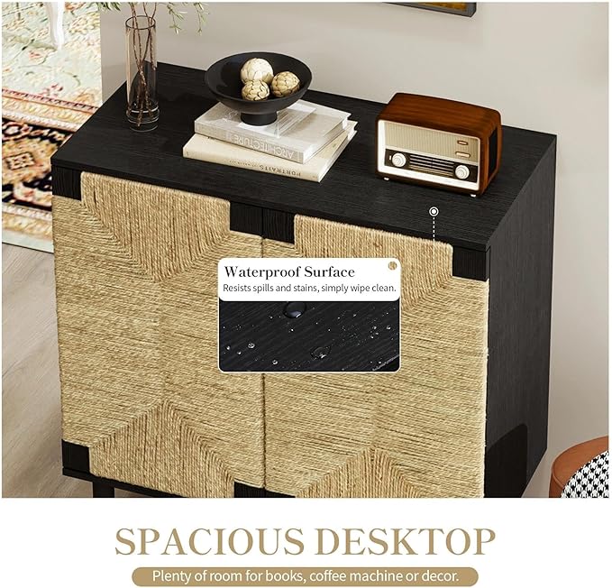 31.5" Black Accent Storage Cabinet, Modern Boho Sideboard