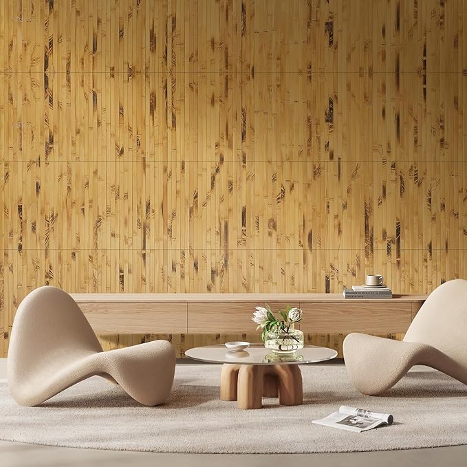 OUZUGIE 2 Pack 96x24 Inch Natural Bamboo Wall Panel – Yellow Burned Pole Wrap