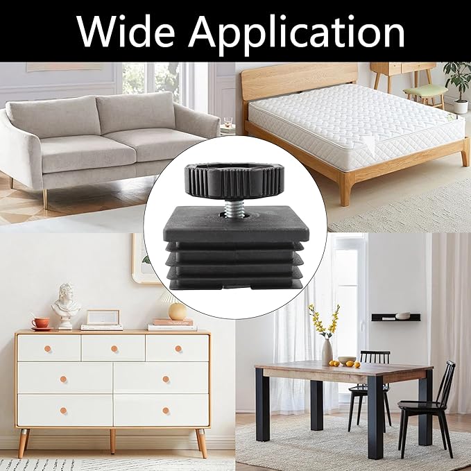 8Pcs Adjustable Leveling Feet 50 x 50mm Square Insert Kit Furniture Glide