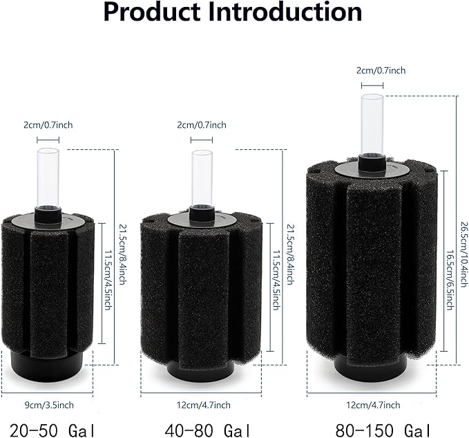 ALEGI 4pcs Large Aquarium Sponge Filter with Suction Cups, Check Valves for Breeding Fry Betta Shrimp Fish Tank ((Upgrade) 40-80 Gal 4 Pcs)
