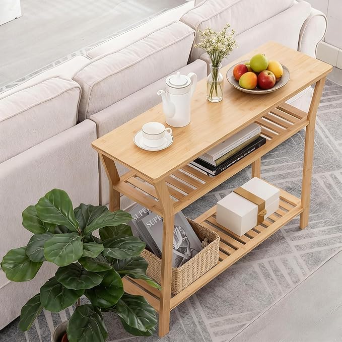 Nnewvante Bamboo Console Table, 38.6" Entryway Table