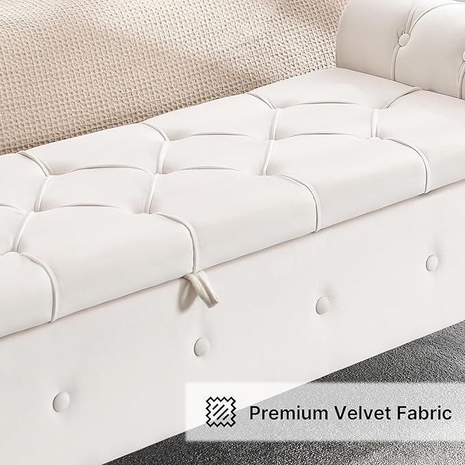 Storage Bench for Bedroom, Velvet 67" End of Bed Bench, King Size Bench