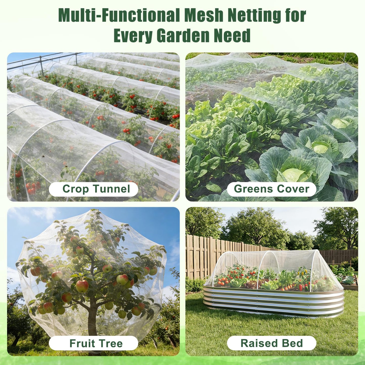 FEED GARDEN Garden Netting 8x10FT Ultra-Fine Mesh PE Cover for Vegetables Fruits Garden Row Cover Raised Bed Durable Protection from Birds Animals