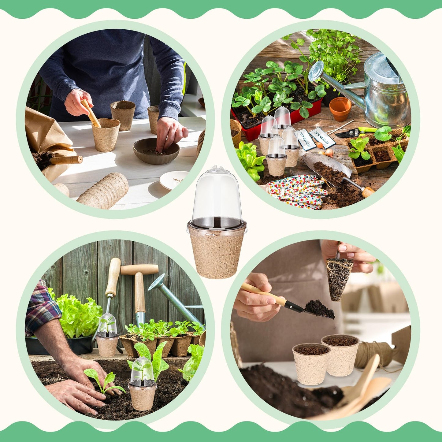 Baderke 120 Pcs Biodegradable Nursery Pots with 30 Humidity Dome and 30 Labels, 3.15" Plant Nursery Seed Starter Planter Biodegradable Peat Pots for Planting Seedlings, Vegetables (Round)