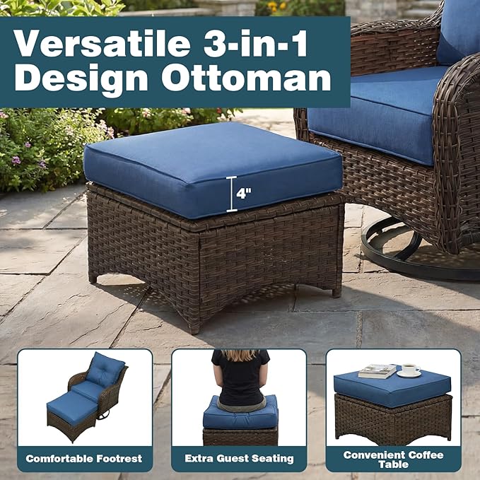 Patio Furniture Set, High Back Rattan Sofa & Swivel Rocker Chairs, Weather