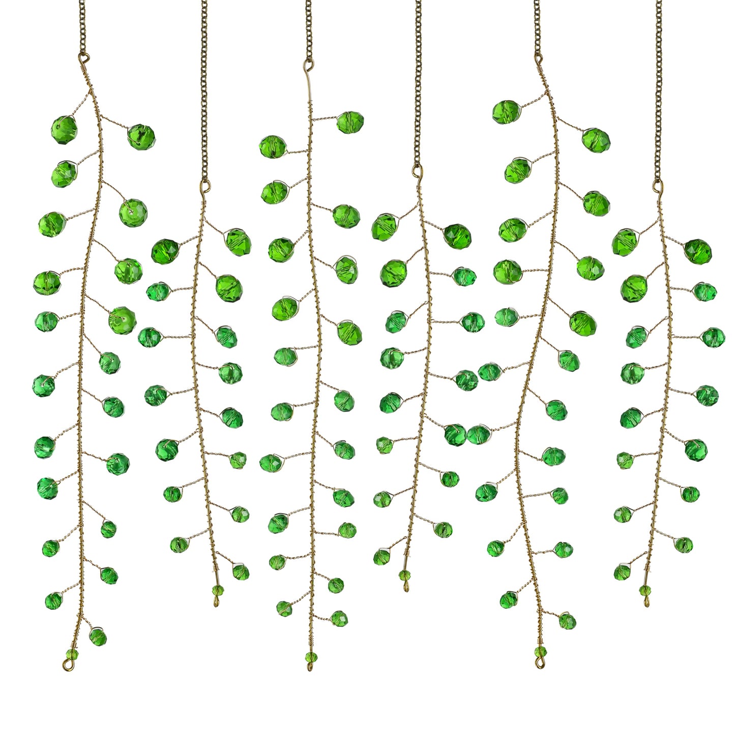 H&D HYALINE & DORA 6 Pcs Crystal Beaded Suncatchers Artificial Green Plants Hanging Wind Chime with Chain for Window Indoor Outdoor Potted Plants Decorations Plant Lover Gift