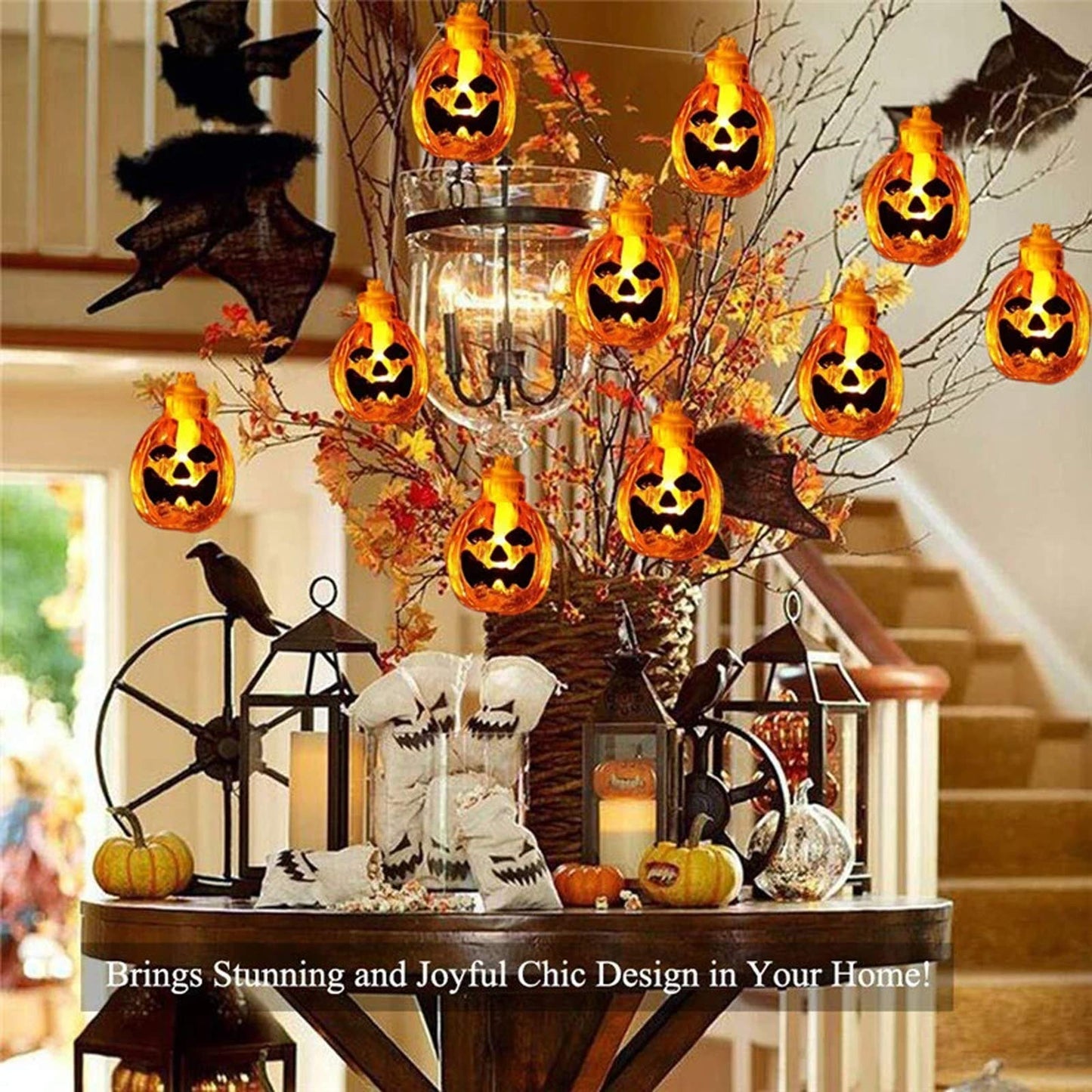 SNOMYRS 21ft 30 Led Halloween Pumpkin String Lights Solar Light Outdoor Halloween Lights for Patio Garden Gate Yard Decoration