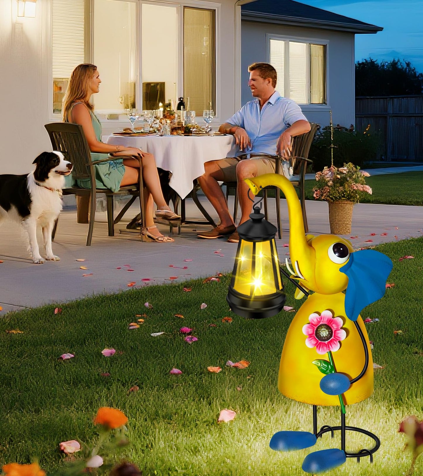 Solar Garden Lights Elephant Statue with Solar Lantern Lights,14.17in Tall Elephant Decor,Birthday Gifts for Women Mom Grandma,Big Metal Decorative Outdoor Figurine for Home Yard Art Patio,Porch,Lawn