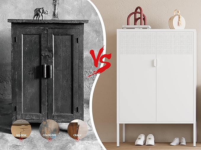 Metal Storage Cabinet, 2 Door TV Stand, Metal Mesh Accent Cabinet, Magnetic