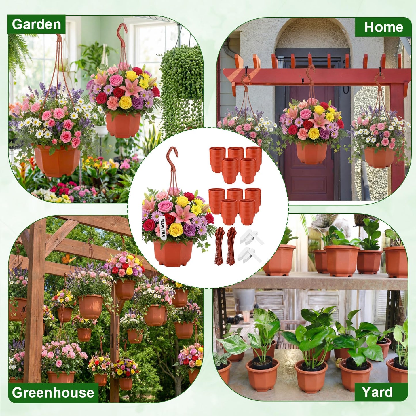 Romooa 200 Pack 5.1 Inch Plastic Hanging Pots Bulk Nursery Hanging Planters with Hooks and Drainage Small Grower Pots for Indoor Outdoor Plants, Garden, Includes 200 Labels(Brown)