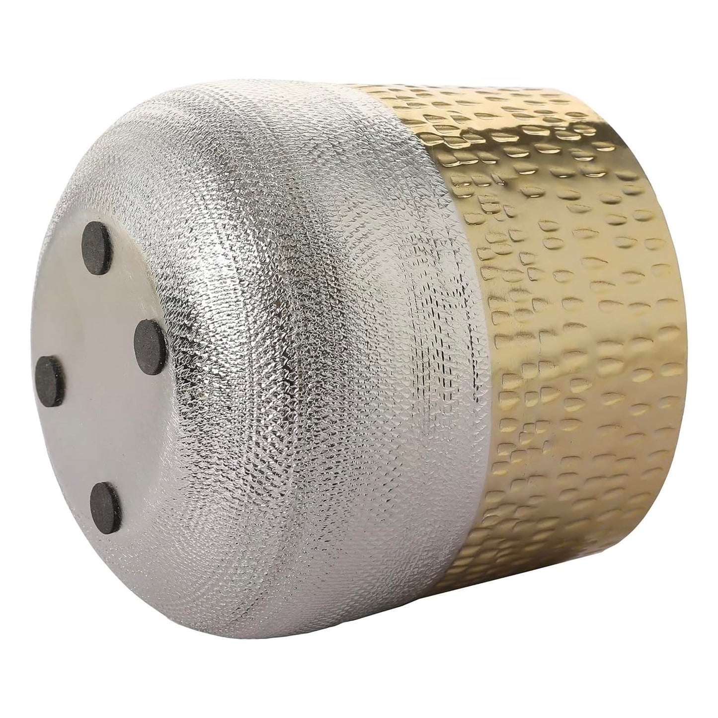 MyGift Round Two-Toned Indoor Planter Pot, Hammered Brass and Milled Embossed Silver Tone Metal Planter Vase, Set of 2 - Handcrafted in India