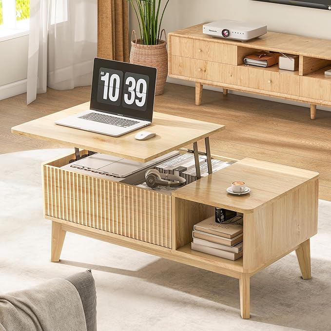 LYNCOHOME Fluted Lift Top Coffee Table