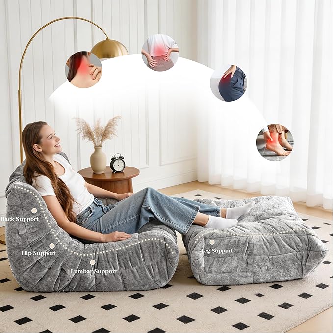 Bean Bag Ottoman, Memory Foam Lazy Bean Bag Sofa, Fireside Chair Foot Rest