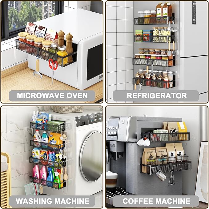 Aufworld Magnetic Spice Rack for Refrigerator, 6 Pack Magnetic Shelf, Fridge