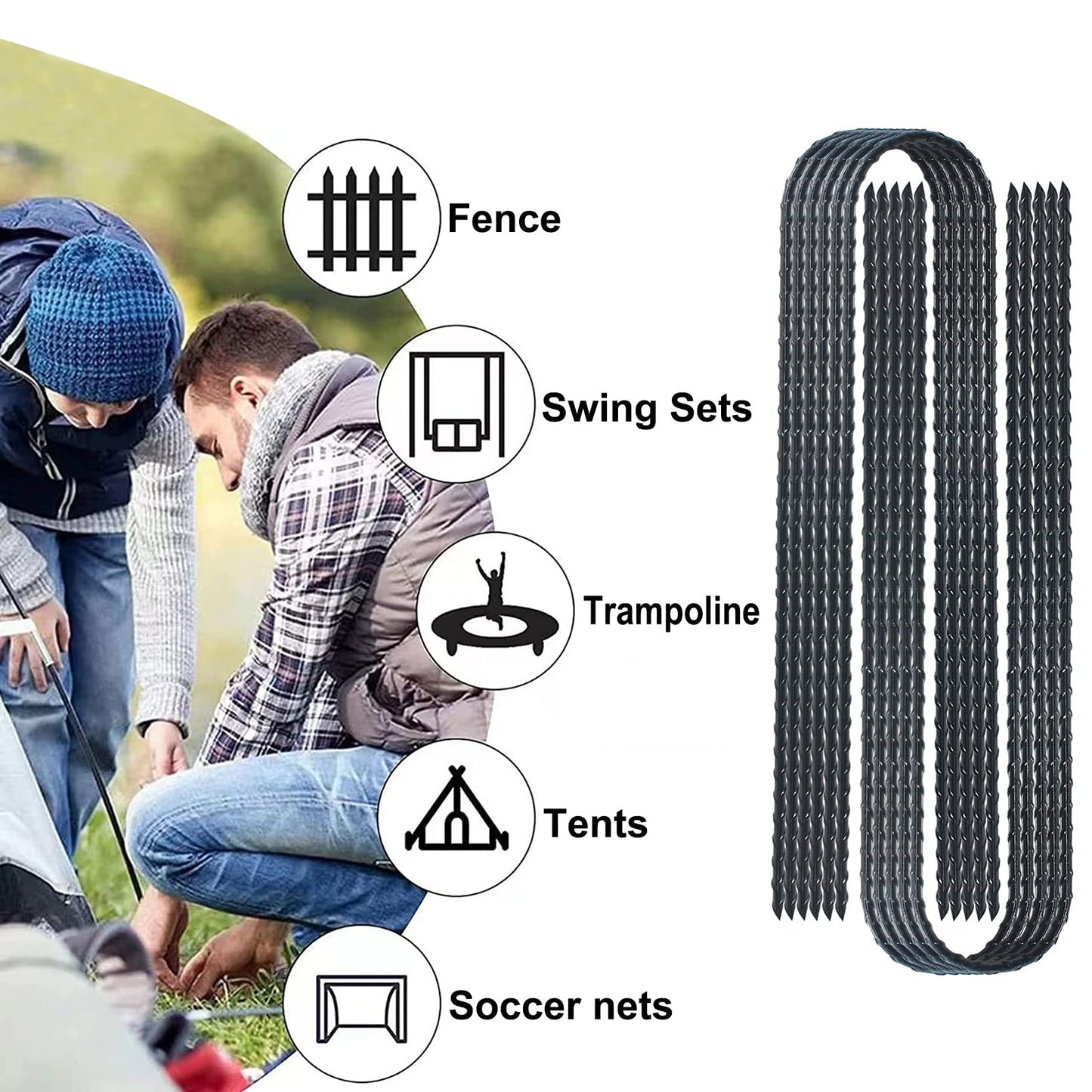 Trampolines Wind Stakes 24 Pack, 12 Inch Heavy Duty U Shaped Rebar Stake Ground Anchors Galvanized Steel Safety Trampoline Anchors for Garden Decoration, Camping Tents, Soccer Goals, etc
