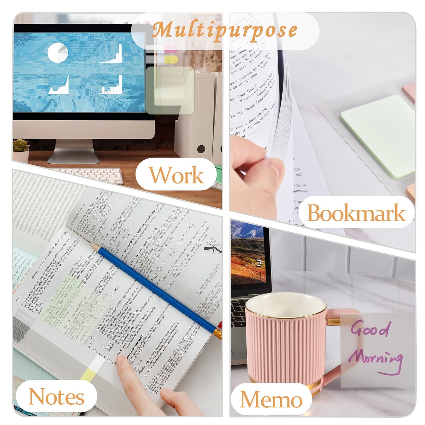 BAYTORY 1600 Sheets Transparent Sticky Notes with Lined, Clear Waterproof 3 x 3 inch See Through Memo Pad, Self-Adhesive Translucent Writable Index Tabs for Annotating Books