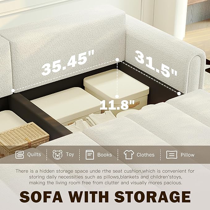 KEIKI 90.2" 4-Seater Modern Convertible Sofa Bed – Teddy Fabric Couch