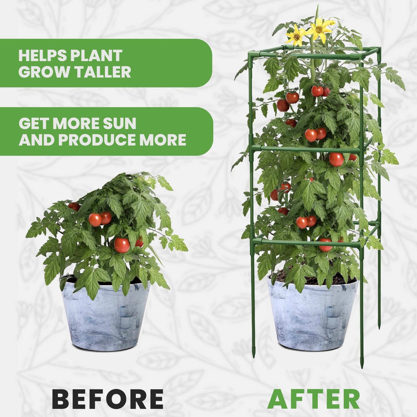 Tomato Cage Square - Large Trellis Stakes and Plant Support Structures for Vegetables and Climbing Plants - Tall Tomato Cages for Garden, Pots, Raised Garden Bed Outdoor Supplies (6 Pack - Up to 41"+