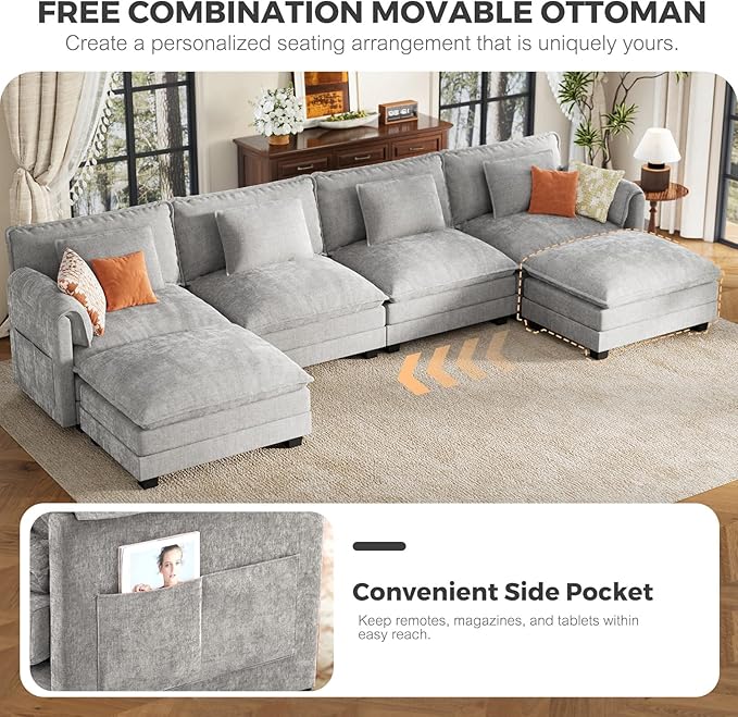 ELUCHANG 116" Modular Sectional Sofa, Comfy Cloud Couch, L Shaped Deep Seat