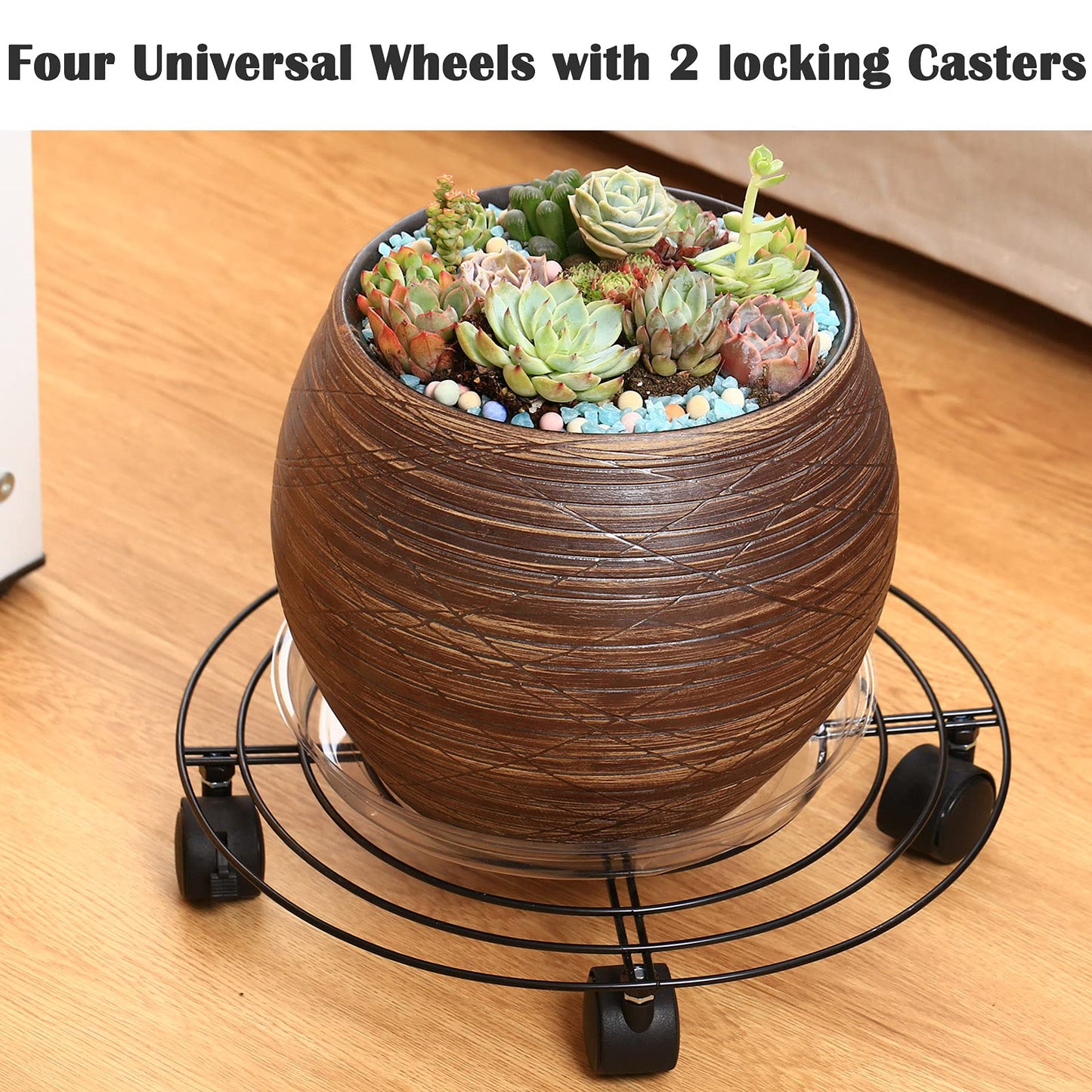 Planterhoma 3 Packs Large Metal Plant Caddy 13.8 Inches Plant Dolly with Wheels Heavy Duty Iron Rolling Plant Stand with Casters for Indoor and Outdoor Plant Pot Rollers White, 3-pack Plant Saucers