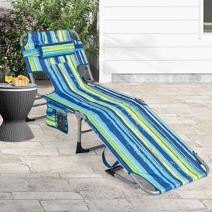 Goplus Tanning Chair, Folding Adjustable Patio Lounge Chair