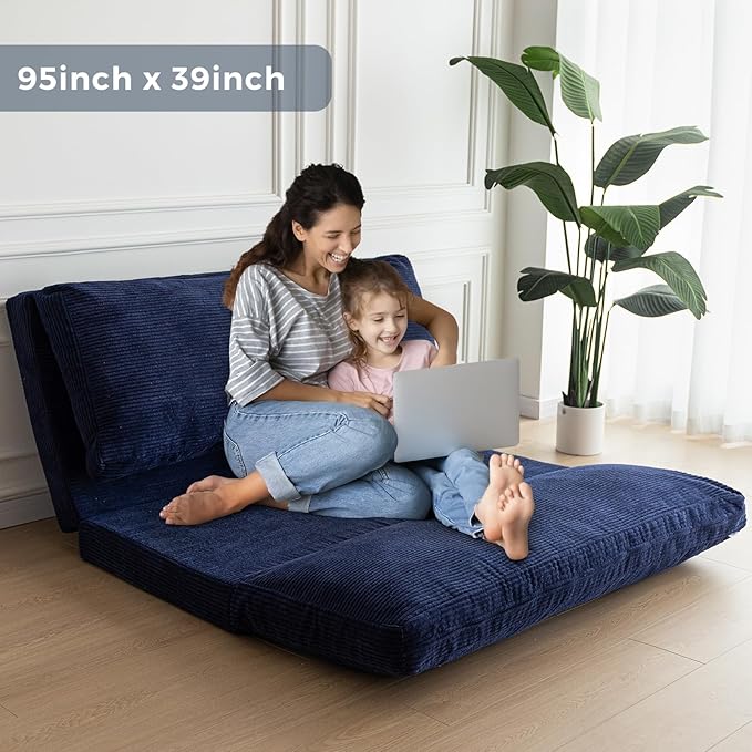MAXYOYO Folding Sofa Bed, Extra Thick and Long Floor Sofa Convertible Sleeper