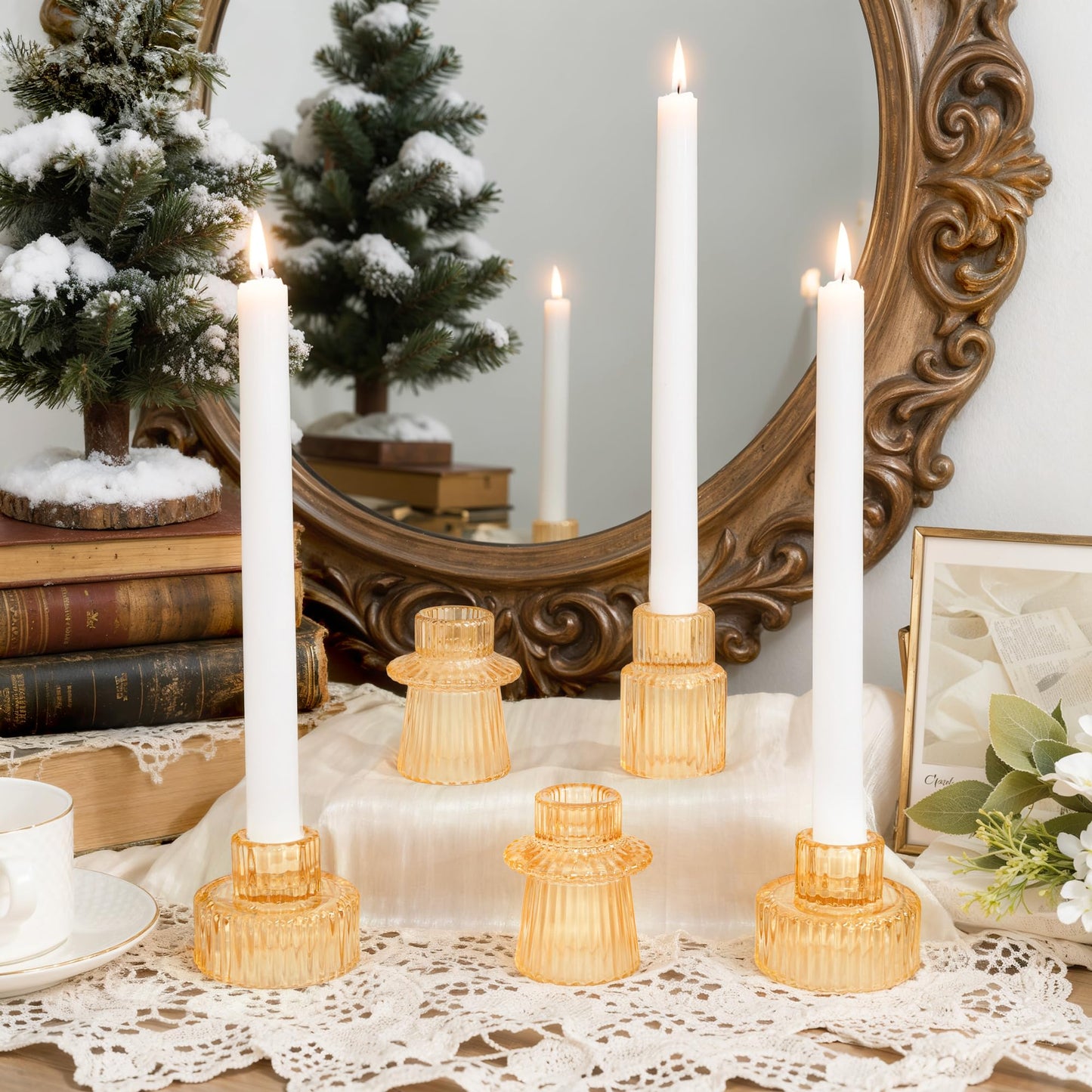 WELLIFE 3 Pcs Gold Glass Candle Holder, Taper Candle Holder, Gold Candlestick Holders for Party, Wedding Decorations, Table Centerpieces and Thanksgiving
