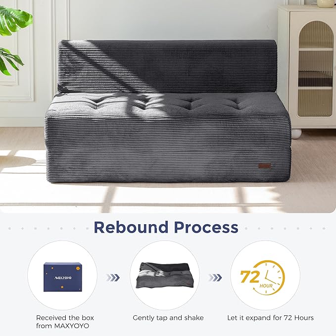 MAXYOYO 8" Folding Sofa Bed, Fold Out Chair Bed Sleeper Chair, Convertible