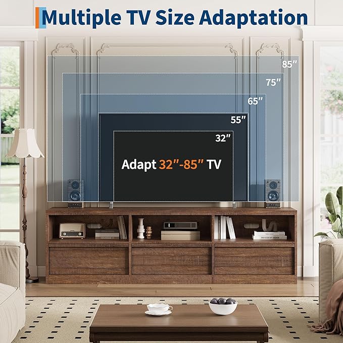 GarveeHome 70 in TV Stand for TVs up to 85 in, Mid Century Modern Entertainment