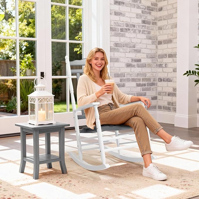VINGLI Wooden Rocking Chair Outdoor, Patio Rockers