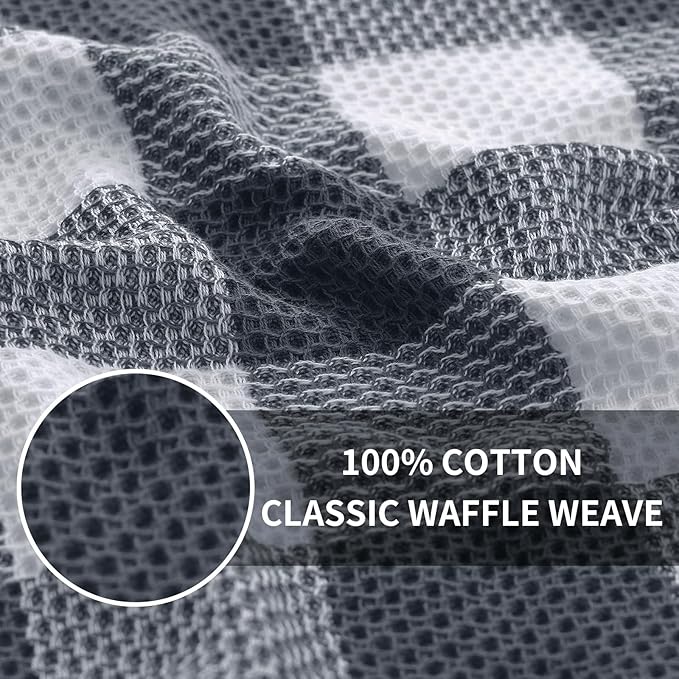 Homaxy 100% Cotton Waffle Weave Check Plaid Dish Cloths, 12 x 12 Inches